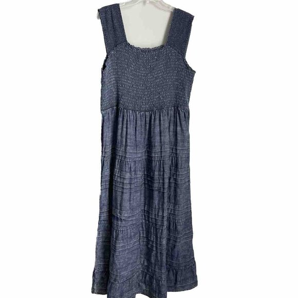 Soft Surroundings Blue Chambray Rocaille Maxi Dress Smocked Tiered - Picture 1 of 6